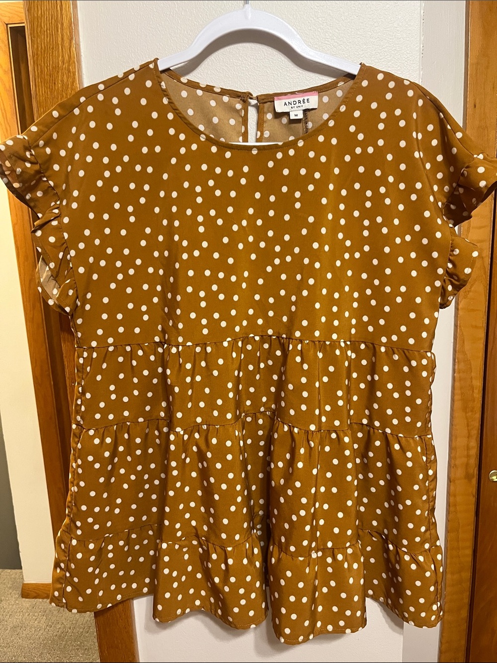 Andree Mustard Polka Dot Tiered Blouse